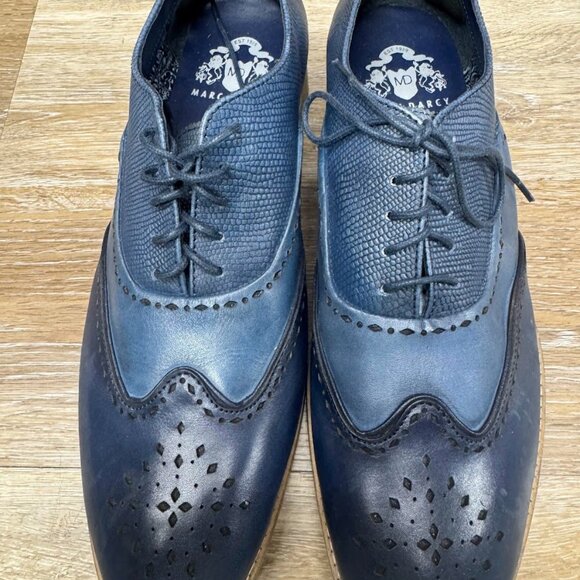 Marc Darcy Ryan Blue Leather Wingtip Brogue Shoes Men's Size 10 - Picture 2 of 7